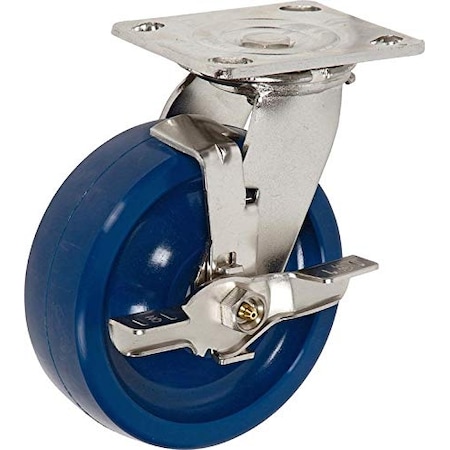 Casterhq Medium Duty 6"X 2" Blue Solid Polyurethane Swivel Caster W/ Brake MD6X2SBSP1